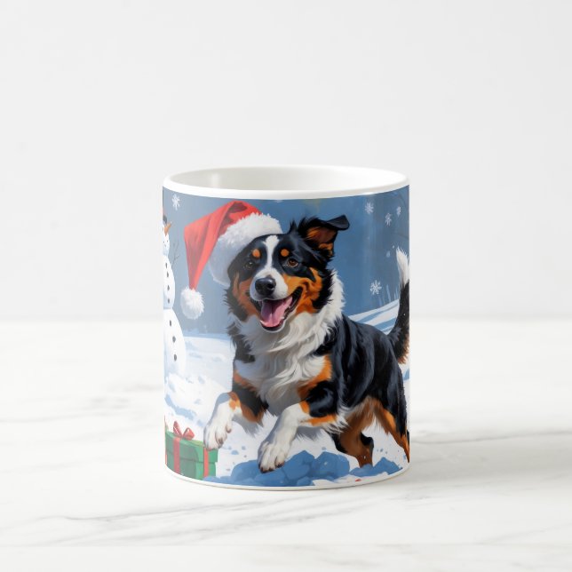 Australian Kelpie Christmas Festive Snow Scene Coffee Mug (Center)