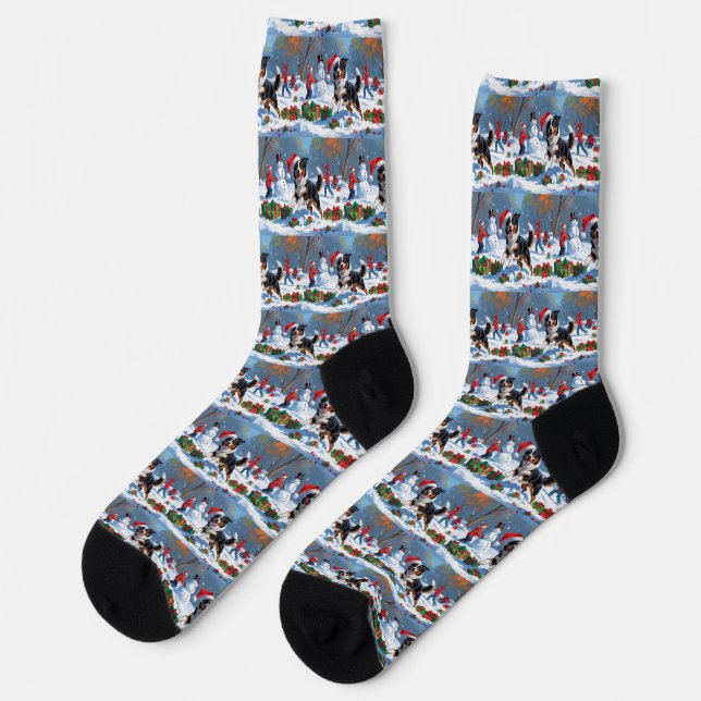Australian Kelpie Christmas Festive Snow Scene Socks (Left)