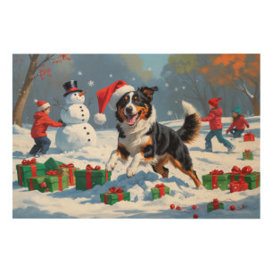 Australian Kelpie Christmas Festive Snow Scene Wood Wall Art