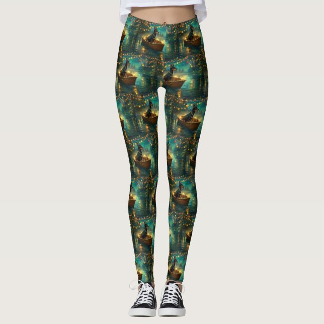 Australian Kelpie Christmas Festive Voyage Leggings (Front)