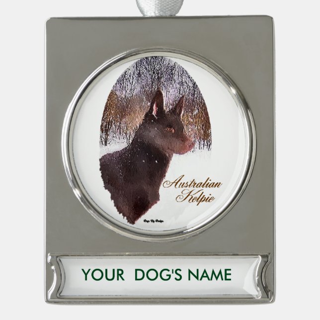 Australian Kelpie Christmas Personalized Silver Plated Banner Ornament (Front)