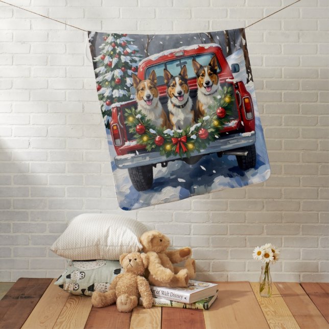 Australian Kelpie Christmas Red Truck Holiday Baby Blanket (In Situ)