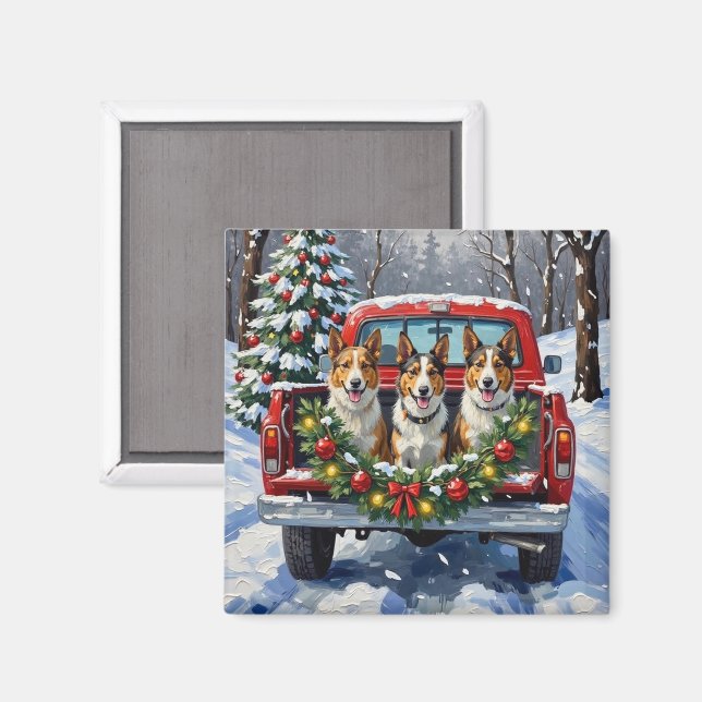 Australian Kelpie Christmas Red Truck Holiday Magnet (Front/Back)