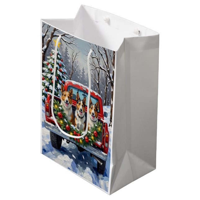 Australian Kelpie Christmas Red Truck Holiday Medium Gift Bag (Front Angled)