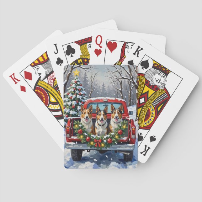 Australian Kelpie Christmas Red Truck Holiday Poker Cards (Back)