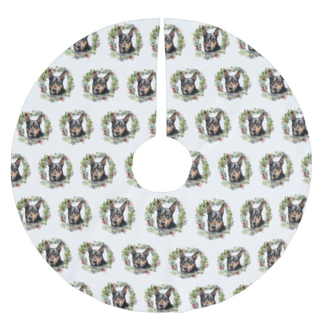 Australian Kelpie Christmas Wreath Festive Pup  Brushed Polyester Tree Skirt (Front)