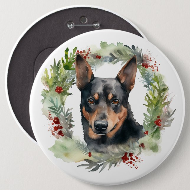Australian Kelpie Christmas Wreath Festive Pup  Button (Front & Back)