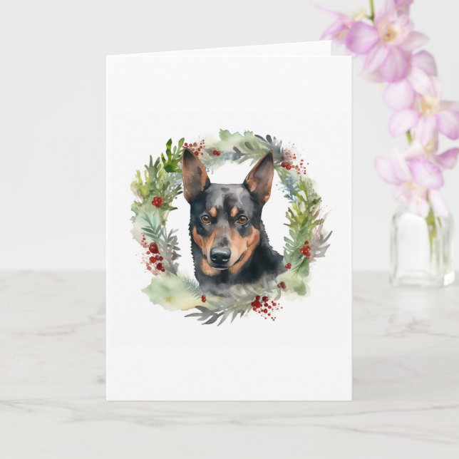 Australian Kelpie Christmas Wreath Festive Pup  Card (Orchid)
