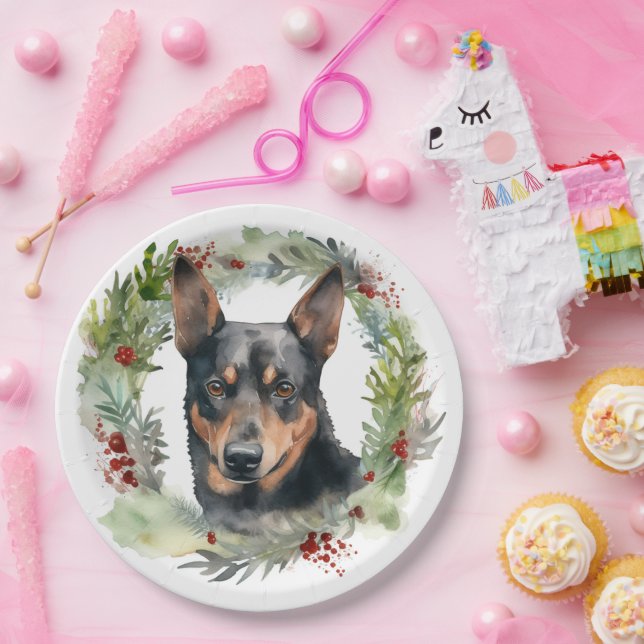 Australian Kelpie Christmas Wreath Festive Pup  Paper Plates (Party)
