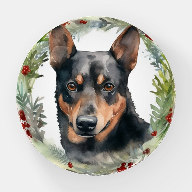 Australian Kelpie Christmas Wreath Festive Pup  Paperweight (Front)