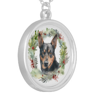 Australian Kelpie Christmas Wreath Festive Pup Silver Plated Necklace