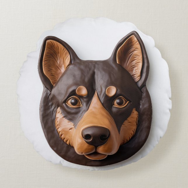 Australian Kelpie Dog 3D Inspired Round Pillow (Front)