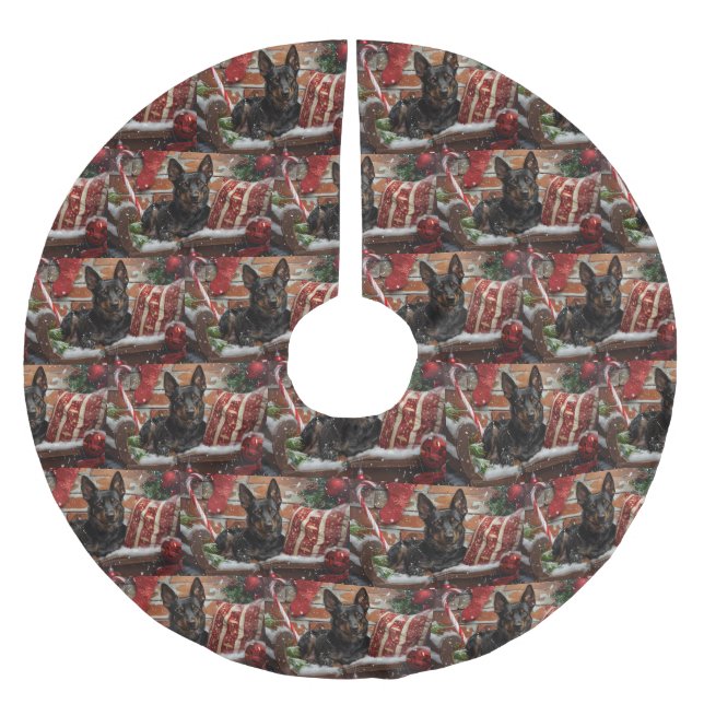 Australian Kelpie Dog Christmas Festive  Brushed Polyester Tree Skirt (Front)