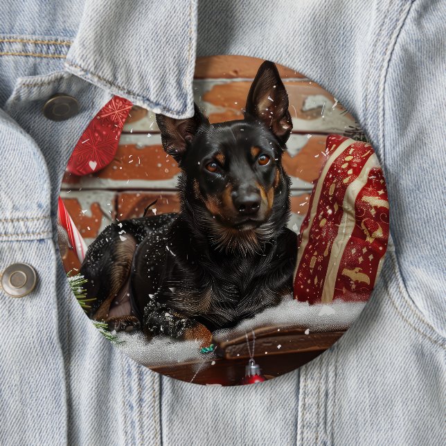 Australian Kelpie Dog Christmas Festive  Button (In Situ)