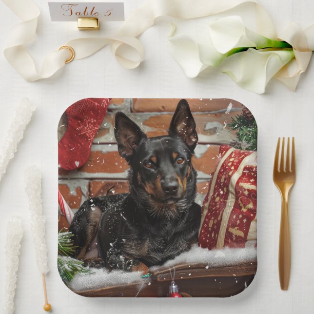 Australian Kelpie Dog Christmas Festive  Paper Plates (Wedding)