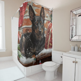 Australian Kelpie Dog Christmas Festive Shower Curtain