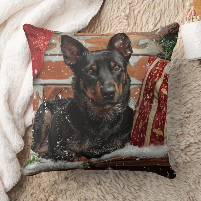 Australian Kelpie Dog Christmas Festive  Throw Pillow (Blanket)