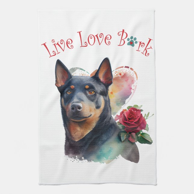 Australian Kelpie Dog Mom Floral Kitchen Towel (Vertical)