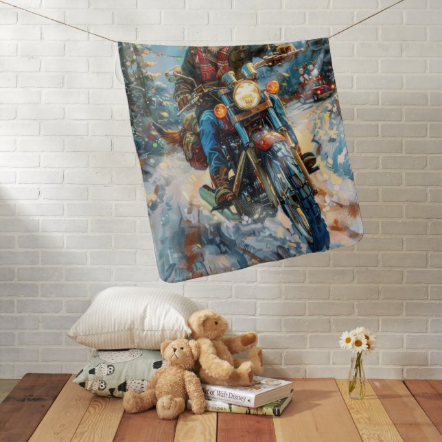 Australian Kelpie Dog Riding Motorcycle Christmas Baby Blanket (In Situ)
