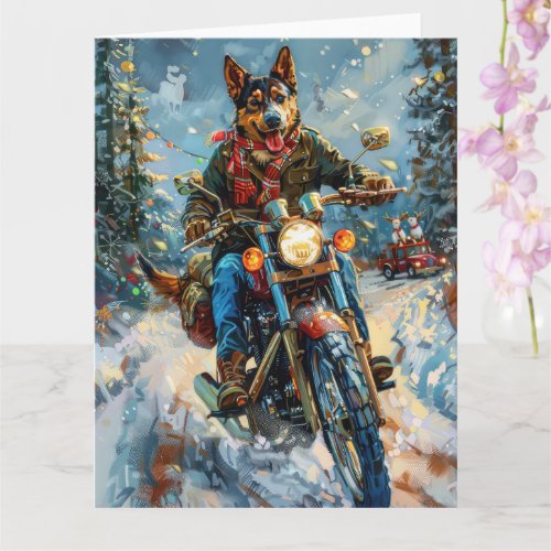 Australian Kelpie Dog Riding Motorcycle Christmas Card