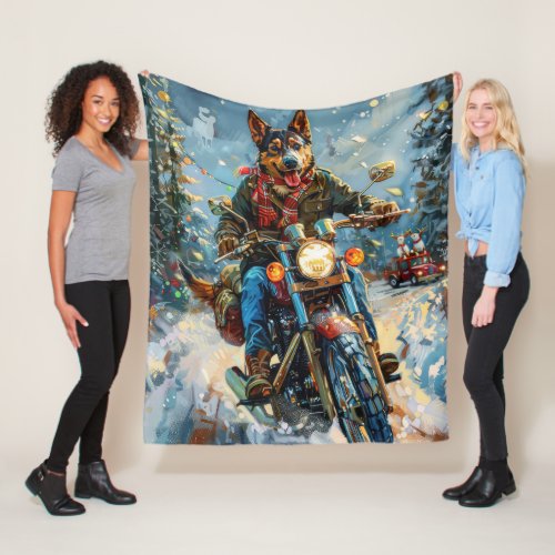 Australian Kelpie Dog Riding Motorcycle Christmas Fleece Blanket