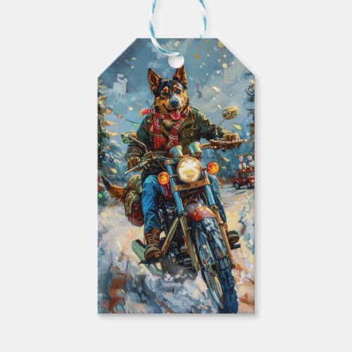 Australian Kelpie Dog Riding Motorcycle Christmas Gift Tags