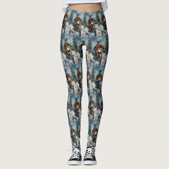 Australian Kelpie Dog Riding Motorcycle Christmas Leggings (Front)