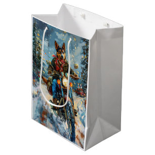 Australian Kelpie Dog Riding Motorcycle Christmas Medium Gift Bag