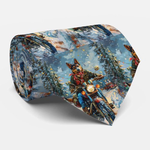 Australian Kelpie Dog Riding Motorcycle Christmas Neck Tie