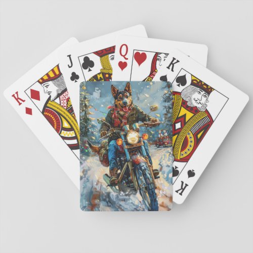 Australian Kelpie Dog Riding Motorcycle Christmas Poker Cards