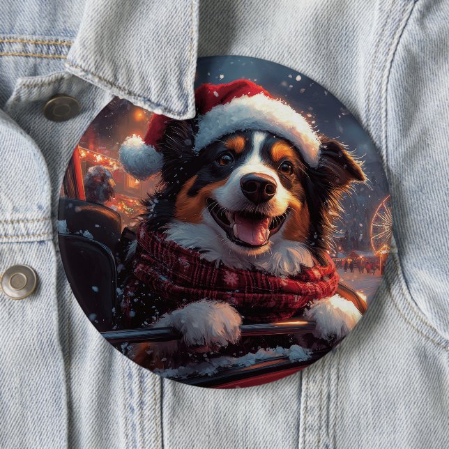 Australian Kelpie Dog Roller Coaster Christmas Button (In Situ)