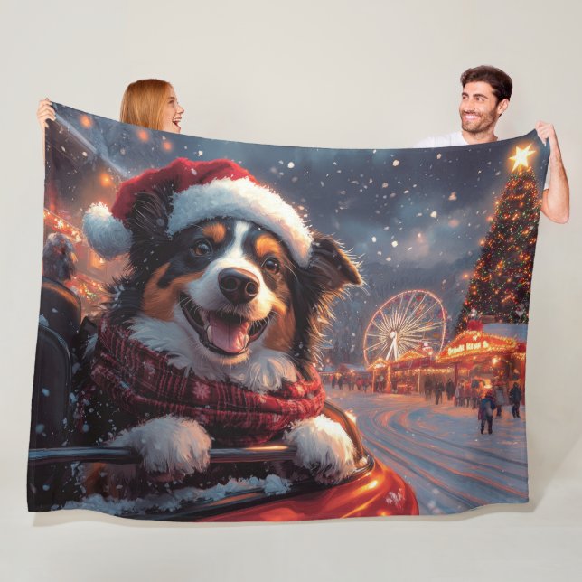 Australian Kelpie Dog Roller Coaster Christmas Fleece Blanket (In Situ)