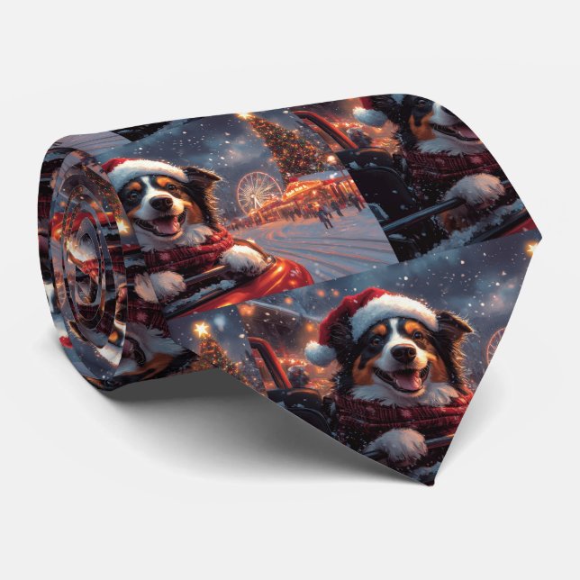 Australian Kelpie Dog Roller Coaster Christmas Neck Tie (Rolled)