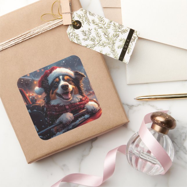 Australian Kelpie Dog Roller Coaster Christmas Square Sticker (Gifting)