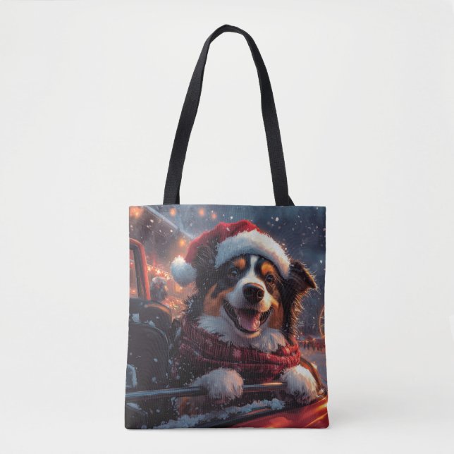 Australian Kelpie Dog Roller Coaster Christmas Tote Bag (Front)