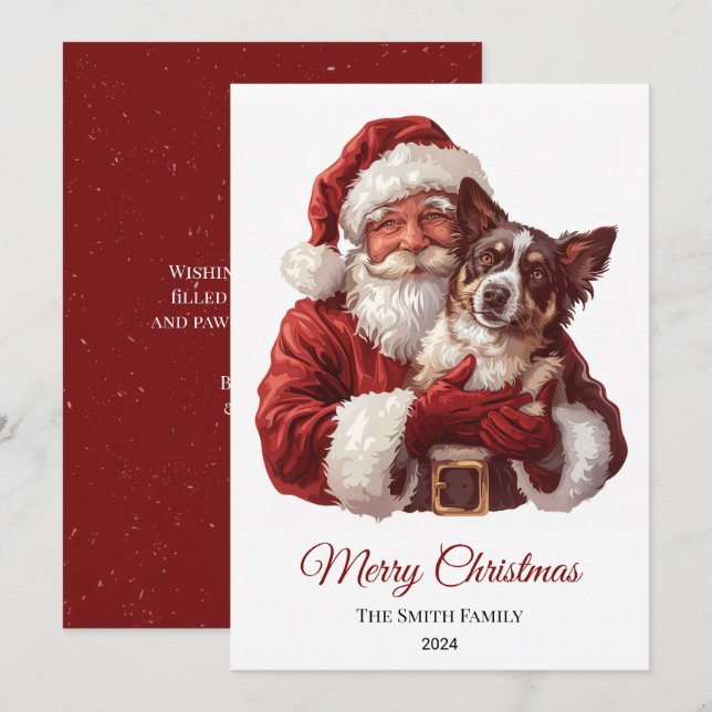 Australian Kelpie Dog Santa Claus Christmas Holiday Card (Front/Back)