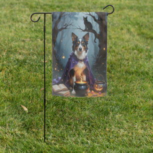 Australian Kelpie Dog Whimsical Halloween Painting Garden Flag