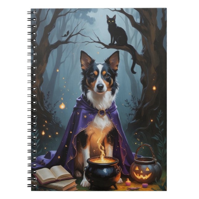 Australian Kelpie Dog Whimsical Halloween Painting Notebook (Front)