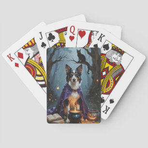 Australian Kelpie Dog Whimsical Halloween Painting Poker Cards