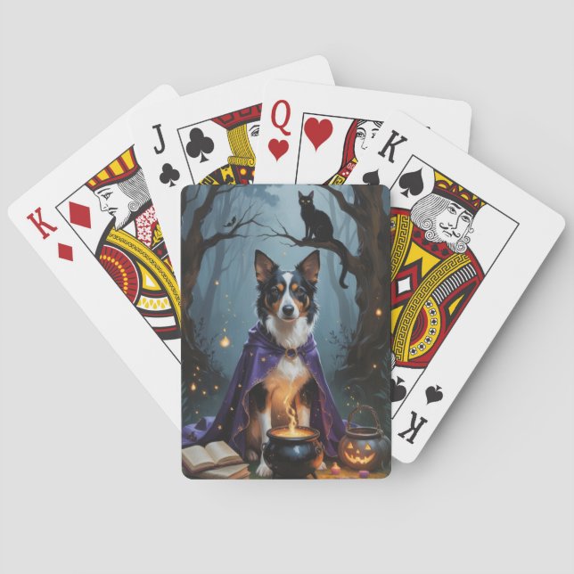 Australian Kelpie Dog Whimsical Halloween Painting Poker Cards (Back)