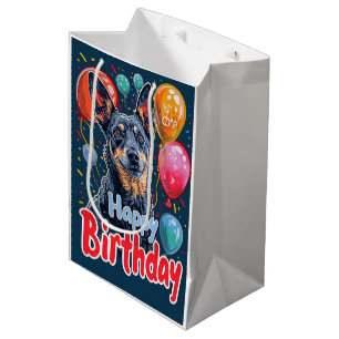 Australian Kelpie Dog with Balloons Birthday Medium Gift Bag