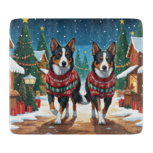 Australian Kelpie Dogs Christmas Snow Holiday Cutting Board