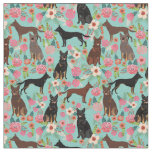 Australian Kelpie dogs vintage floral mint Fabric