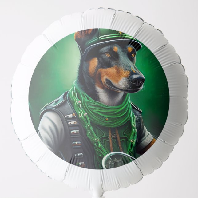 Australian Kelpie driving bike St. Patrick's Day Balloon (Front)