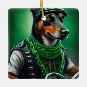 Australian Kelpie driving bike St. Patrick's Day Ceramic Ornament