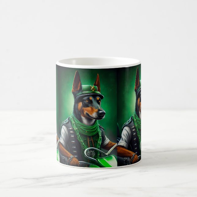 Australian Kelpie driving bike St. Patrick's Day  Coffee Mug (Center)