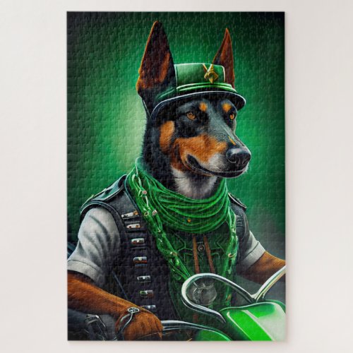 Australian Kelpie driving bike St Patricks Day Jigsaw Puzzle