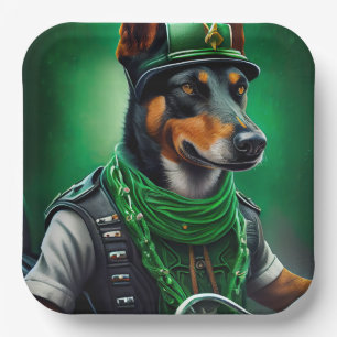 Australian Kelpie driving bike St. Patrick's Day Paper Plates