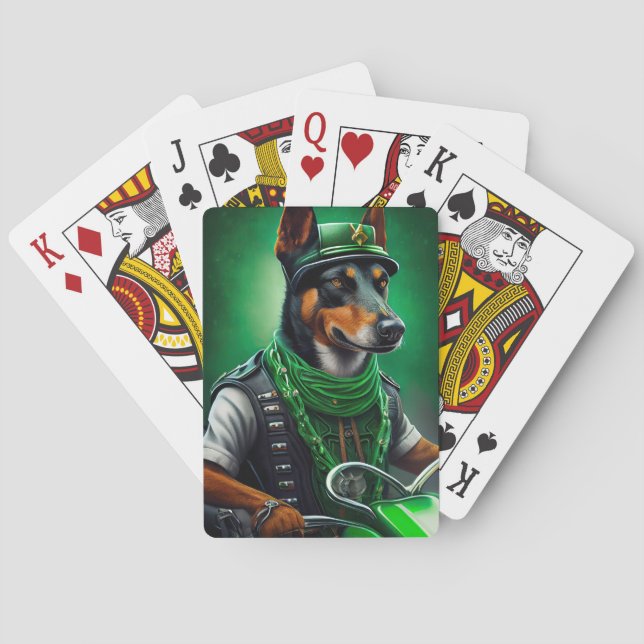 Australian Kelpie driving bike St. Patrick's Day Poker Cards (Back)