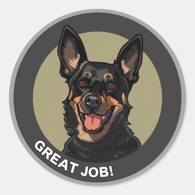 Australian Kelpie Great Job Teacher Reward Classic Round Sticker (Front)